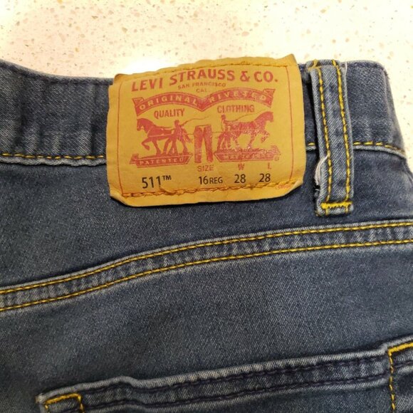 Levis 511 Jeans Boys 16 28x28 Blue Denim Straight Leg Regular Fit Zip Fly Pants - Picture 4 of 13